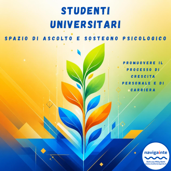 Pianta stilizzata con foglie colorate per lo spazio di ascolto e sostegno psicologico agli Studenti Universitari Dott.ssa Milly Batti Studio Navigante