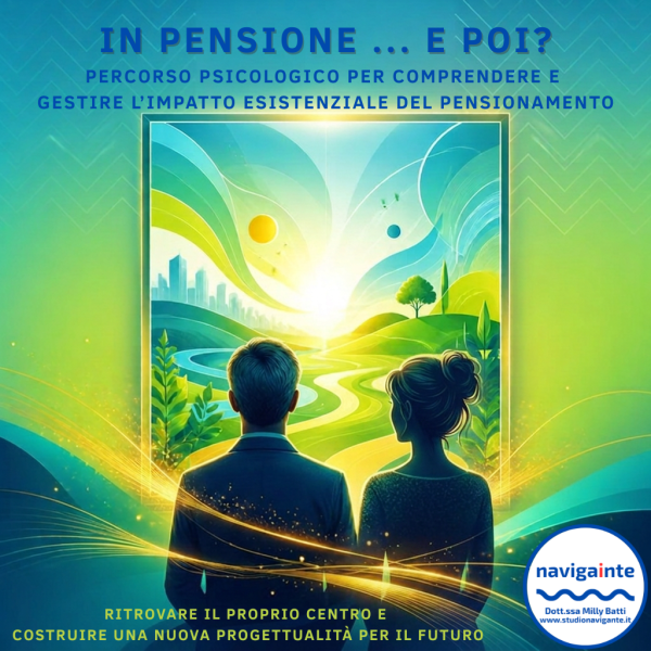 Coppia di spalle che guarda un paesaggio luminoso per il percorso psicologico In pensione … e poi? per comprendere e gestire l’impatto esistenziale del pensionamento Dott.ssa Milly Batti Studio Navigante